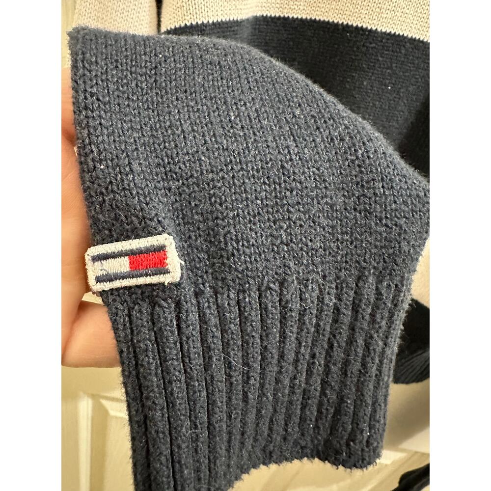 Tommy Jeans Navy White Striped V-neck Pullover Knit Sweater Thick Stripes XS/S - Picture 4 of 7